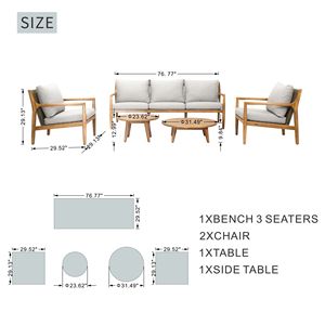 Set da conversazione da esterno in legno massello di acacia a 5 pezzi, divano componibile con cuscini e tavolino, modello D0100XFZ9J6 - Product Image 4