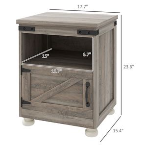 Tavolino Laterale Moderno in Stile Fattoria Grigio con Vano Portaoggetti e Ripiano Aperto, Gambe in Legno - Product Image 3