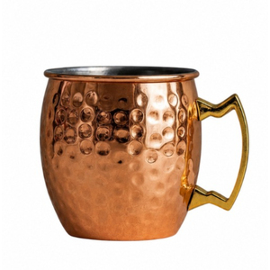 Mug à Moscow Mule en cuivre pur, gravé à la main, motif floral en relief, qualité supérieure, style antique, avec poignée, vente en gros - Product Image 4