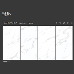 Azulejos de lujo Carra Grey de porcelana 60x120 cm con acabado brillante para paredes y suelos interiores, imitación de piedra con textura minimalista. - Product Image 2