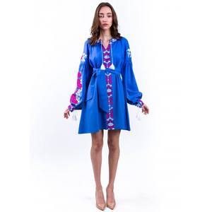 Prix d'usine 100% - Robes mini pour femmes, en coton brodé ukrainien, manches ballon longues, designs ukrainiens - Product Image 1