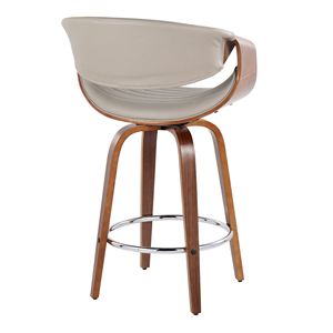 Sgabello da banco moderno a altezza fissa sinfonia 26 \ "della metà del secolo in legno di noce grigio in ecopelle in metallo cromato - Product Image 4