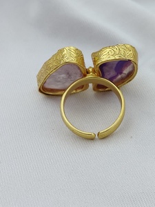 Natural Agate Statement <b>Ring</b> Brass Gold Plated Bezel <b>Set</b> Resizable Tropical Jewelry for <b>Women</b> - Product Image 4