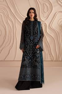 Salwar Kameez brodé de fleurs de pêche avec motif floral bleu, tenue ethnique indienne traditionnelle, robe ample pour femmes, longueur cheville - Product Image 5