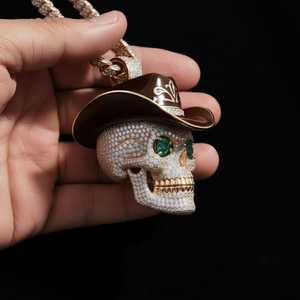 Colgante Personalizado de Moissanita con Corte Redondo y Diseño de Calavera Vaquera, Único, de Plata 925, para Fiesta de Rapper, Joyería Fina, Colgantes y Dijes - Product Image 2