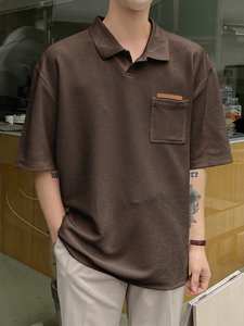 Polo à manches courtes texturé pour homme avec poche, vêtements d'automne - Product Image 4