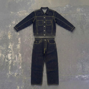 Ensemble veste et pantalon cargo en denim indigo rigide délavé sur mesure OEM, vêtements de travail légers unisexes, ensemble en denim deux pièces - Product Image 5