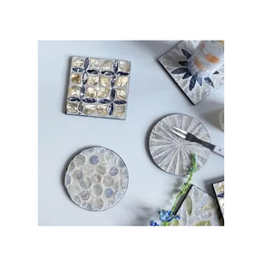 Sous-verre en nacre en gros avec incrustation géométrique noir et blanc et support – Nouveauté artisanale – Sous-verre MOP – Vente chaude - Product Image 2