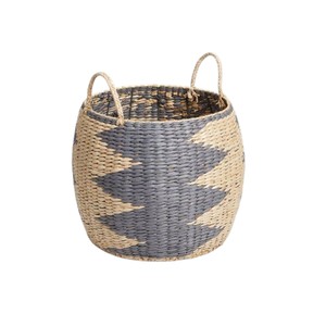 Panier en jacinthe d'eau à motifs, fait main, décoratif, tissé, avec poignées, pour l'organisation du salon - Product Image 1