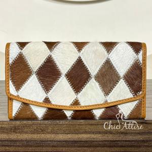 Cartera de Mujer de Cuero Vacuno Genuino Estilo Bohemio, Diseño Western con Parches, Monedero Largo para Damas, Organizador de Tarjetas y Efectivo - Product Image 1