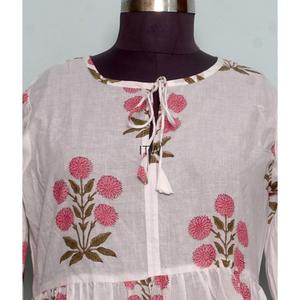 Robe Bohème en Coton pour Femme, à Manches Longues, Col à Cordon, Taille Empire, Longueur Genou, Coupe Décontractée Été, Motif Floral, Coupe Évasée - Product Image 6