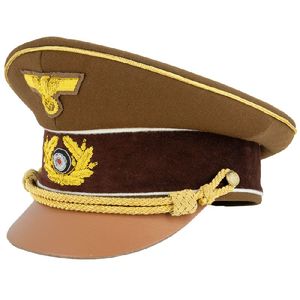 Casquette à visière en feutre de laine allemande de la Seconde Guerre mondiale, réglable, respirante, style historique, pour reconstitution historique en extérieur, uniforme marron - Product Image 2