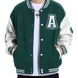 Chaqueta Letterman de Lujo, Mezcla de Lana Gruesa, Ribete de Punto Acanalado, Diseño Bordado, Chaqueta Casual de Invierno - Product Image 1