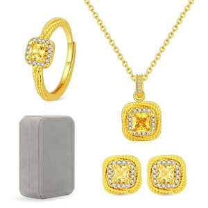 Conjunto de Joyería de Lujo para Mujer, Collar y Aretes Cuadrados con Incrustaciones de Circonio en Acero Inoxidable, Chapado en Oro de 18K, Regalo Romántico para Boda - Product Image 5