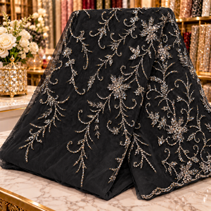 Tissu en dentelle de cristal de qualité supérieure avec broderie de perles faite à la main pour la mode nuptiale et les tenues de cérémonie - Product Image 6