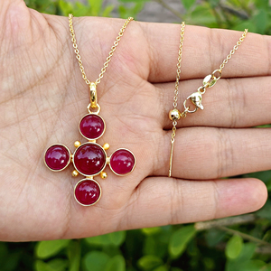 18k gold plated cross <b>necklace</b> round cabochon <b>ruby</b> jade christian jewelry <b>necklace</b> solid brass wholesale women fashion <b>necklace</b> - Product Image 2
