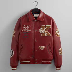 Veste en cuir de style baseball avec logo personnalisé, veste en cuir pour hommes grande taille, veste à manches brodées pour hommes - Product Image 2