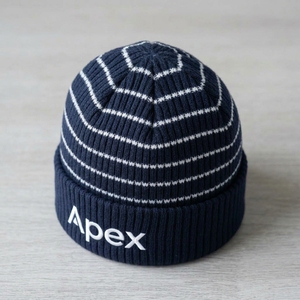 Men's <b>Navy</b> Striped <b>Beanie</b> Hat Knit Cuffed Winter Cap Unisex Streetwear Skull Cap Custom Logo Wholesale Fashion Accessory - Product Image 3