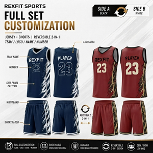 Conjunto de Uniforme de Baloncesto Rexfit Sports, Sublimado, Cuello en V, Sin Mangas, Reversible 2 en 1, Unisex para Adultos - Product Image 1