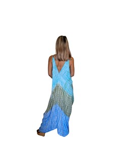 Vestido maxi de rayón con efecto tie-dye para mujer, cuello en V, sin mangas, corte holgado, estilo bohemio, informal, para la playa - Product Image 2