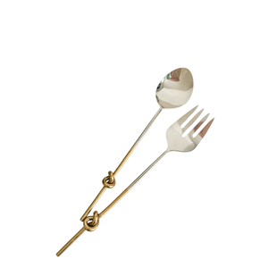 Juego de servidores de ensalada de dos tonos con diseño elegante de hojas, acero inoxidable y mango de latón, cuchara y tenedor decorativos para servir en el hogar. - Product Image 6