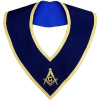 Collier de Maître Maçon de Loge Bleue - Velours bleu foncé avec bordures tressées argentées, Régalia Maçonnique, Accessoire de col pour Loge Cérémonielle
