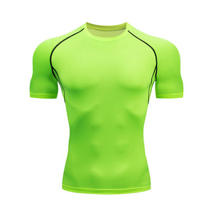 Men's Short Sleeve Compression Shirt <b>Neon</b> Green Quick Dry Breathable Athletic Base Layer Tight Fit Sports Gym Workout - Product Image 1