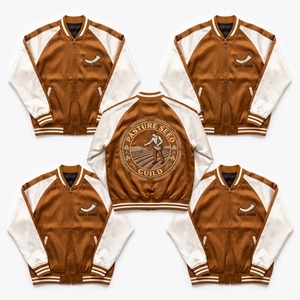 Blouson universitaire personnalisé en satin, à fermeture éclair, bleu marine et blanc, avec broderie graphique sur le dos, style baseball, pour les fraternités de menuiserie - Product Image 3