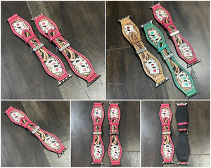 Factory Price Wholesale Cute Pink Leather Watch <b>Band</b> Retro Style Hand Tooled Genuine Leather Card Design Breathable <b>Wrist</b> <b>Bands</b> - Product Image 3