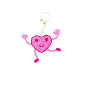 Beaded Heart Keychain Pink Sweet Style Decorative Charm Accessory - Product Image 1