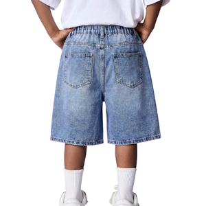 <b>Mens</b> Light Blue Denim Shorts Breathable Summer Mid Straight-leg Washed <b>Ripped</b> Distressed Knee Length Casual Vintage Whisker - Product Image 2