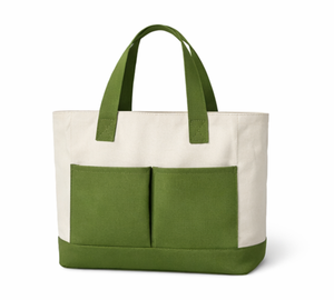 Bolsas de Compras de Lona 100% Algodón, Resistentes, con Logotipo Personalizado, Bolsa de Supermercado Grande, Verde y Blanca, con Dos Bolsillos y Asa Superior - Product Image 6