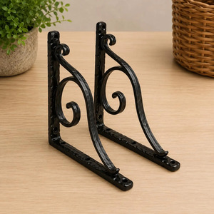 SHUBHAM <b>Black</b> Iron Decorative Wall Mounted <b>Shelf</b> <b>Bracket</b> Metal Hanging Rail Ornamental Storage Support for Home Display - Product Image 3