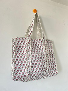 Premium <b>White</b> Cotton Tote <b>Bag</b> with Floral Print Bohemian Style Summer Casual Open Shopping <b>Bag</b> for Women - Product Image 4