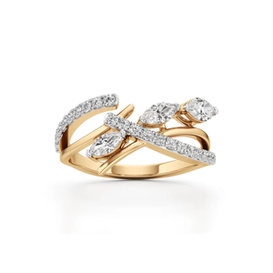 Women's Yellow Gold Three Stone Emerald Cut <b>Diamond</b> <b>Ring</b> Classic Engagement <b>Ring</b> - Product Image 1