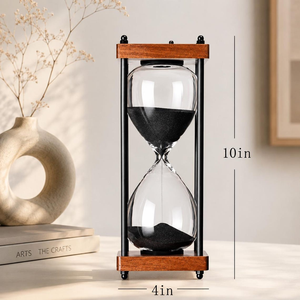 Reloj de arena artesanal con base de madera, temporizador de arena negro, reloj de arena decorativo antiguo, reloj de arena único de 30 minutos, 10 pulgadas, para el hogar u oficina. - Product Image 2