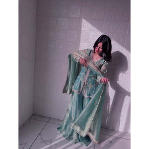 ชุดปาร์ตี้ดีไซเนอร์2XL ท็อป-ชาราร่าและ dupatta ดูสง่างาม - Product Image 6