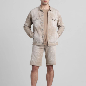 <b>Men's</b> Korean Version of Denim Outer Suit Casual Collocation Handsome Trendy <b>Jacket</b> Tops and Shorts printed - Product Image 1