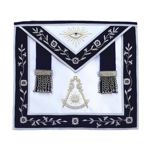 Tablier de Maître Maçon de Haute Qualité avec Broderie Argentée et Pompons Décoratifs en Chaîne - Product Image 1