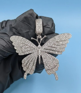 925 Sterling Silver <b>Butterfly</b> Pendant Moissanite <b>Charm</b> Iced Out Wing Jewelry Unisex Party Gift - Product Image 1