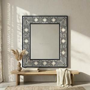 ARIF HANDICRAFTS AH-0090 Modern Style <b>Silver</b> Inlay Customized Shape Eco-Friendly Handmade <b>Wall</b> <b>Mirror</b> Frame Exotic Indian Art - Product Image 1