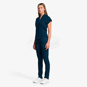 Blouse d'hôpital pour personnel médical, femme, bleu foncé, manches courtes, tissu polyester tissé. - Product Image 2