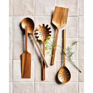 Top Rated 6Pcs Bamboo Kitchen Cooking Tool <b>Set</b> Metal Hanging Ring <b>Spatula</b> Pasta Fork Wooden Utensils for Home Chef - Product Image 6