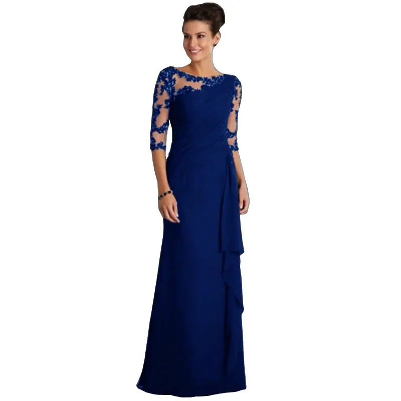 Zoyame – robe de soirée longue en dentelle pour femme, col rond, manches mi-longues, couleur unie, à la mode, nouvelle collection