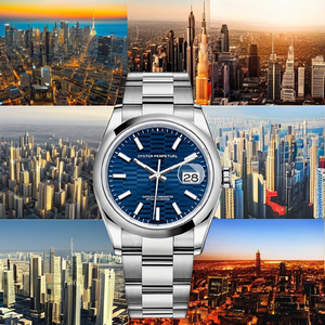 Reloj de Lujo en Acero Inoxidable Tono Plata con Esfera Azul con Motivo de Panal de Abeja, Índices Luminosos, Correa de 22 mm, Diseño Deportivo, Moderno y Hip Hop - Product Image 3