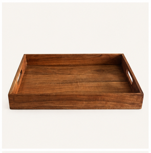 Large Wood Serving Tray With Cutout Handles Eco-Friendly Rectangular Wooden Platter For Breakfast Coffee <b>Table</b> <b>Decor</b> Restaurant - Product Image 3