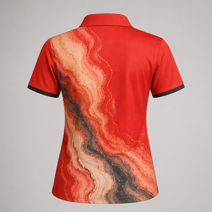 Custom Bright Red Charcoal Marble <b>Womens</b> <b>Polo</b> <b>Shirt</b> Quick Dry Breathable Short Sleeve Golf Team Uniform WPS-0861 - Product Image 4