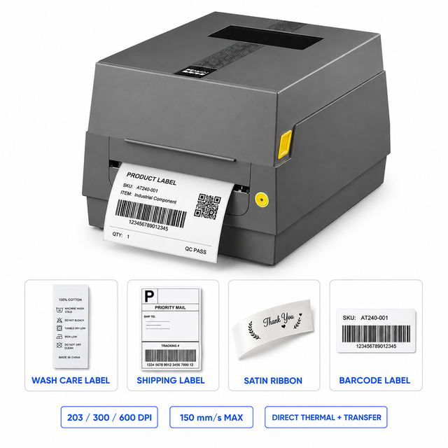 OEM 4 Inch Desktop Thermal Transfer Barcode Label Printer 203/300/600 DPI for Warehouse Manufacturing