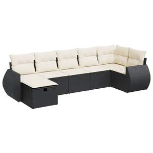 Ensemble de canapé de jardin à pieds réglables en rotin PE noir, 7 pièces, confortable et élégant - Product Image 2