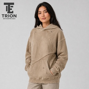 Women Distressed <b>Hoodie</b> Designed With <b>Lightweight</b> Fabric Comfortable Feel And Modern Streetwear Style For Daily Lifestyle Wear - Product Image 5